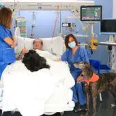 Les dues gosses terapeutes amb el Francisco, un dels pacients que participen al projecte Les dues gosses terapeutes amb el Francisco, un dels pacients que participen al projecte