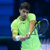 Carlos Alcaraz, en el partido de las Finales ATP. Carlos Alcaraz, en el partido de las Finales ATP.