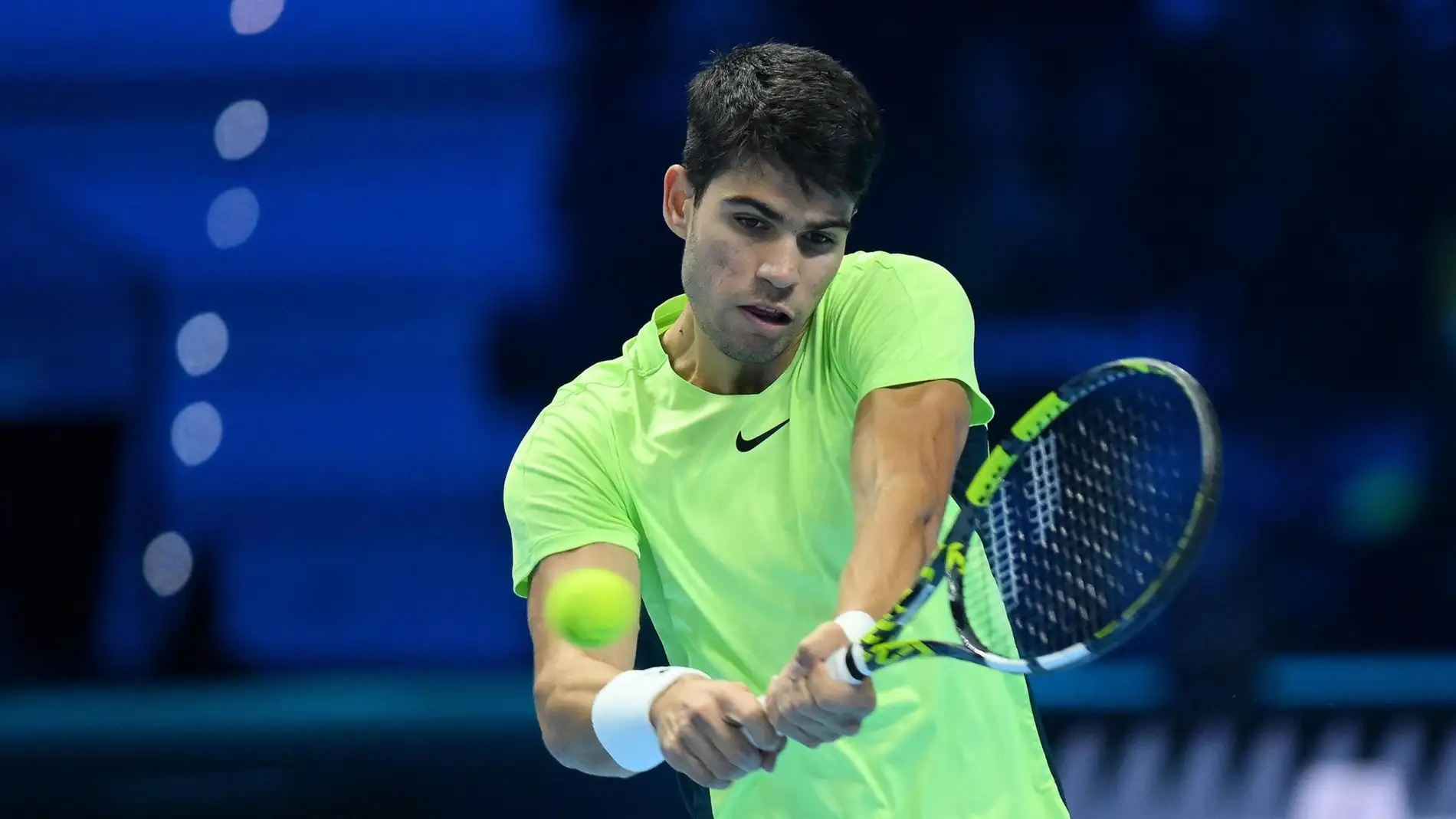 Carlos Alcaraz, en el partido de las Finales ATP.