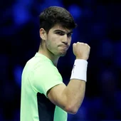 Carlos Alcaraz durante el partido ante Medvedev en las ATP Finals Carlos Alcaraz durante el partido ante Medvedev en las ATP Finals