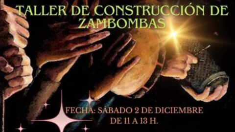 Cartel anunciador del taller de construcci&oacute;n de zambombas organizado por el grupo folk Pliego de Cordel