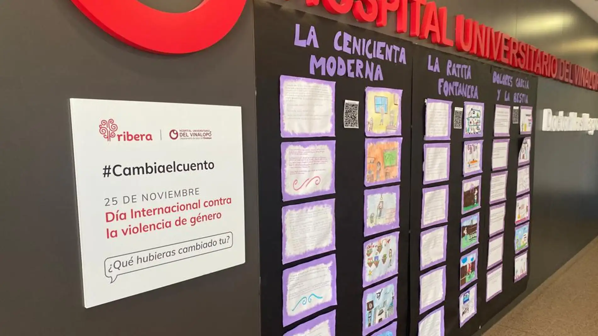 Exposición 'Cambia el cuento' del Hospital del Vinalopó de Elche para conmemorar el 25N de 2023.
