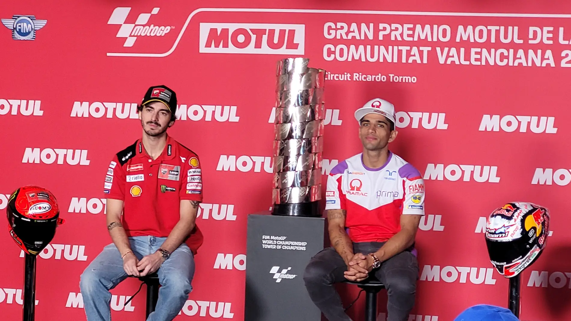Pecco Bagnaia y Jorge Martín en la rueda de prensa del Gran Premio de Valencia