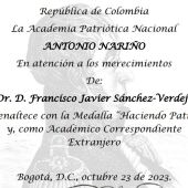 Nombramiento de Francisco Javier Sánchez-Verdejo Pérez como Académico Correspondiente Extranjero