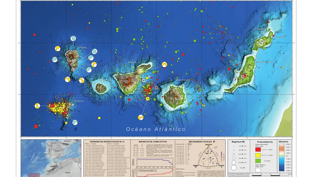 mapa de sismicidad de las islas Canarias 1585-2022