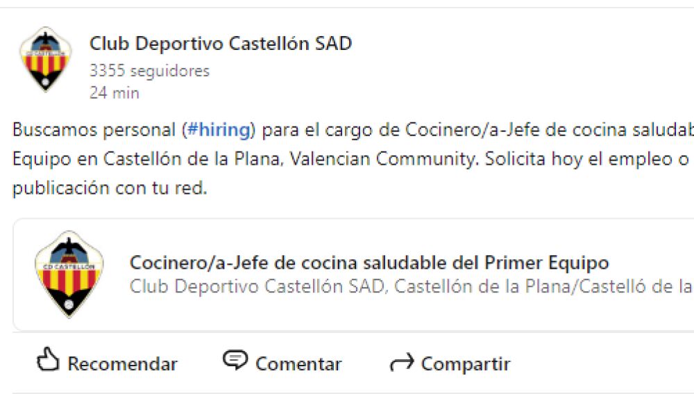 Anuncio del CD Castellón en Linkedin