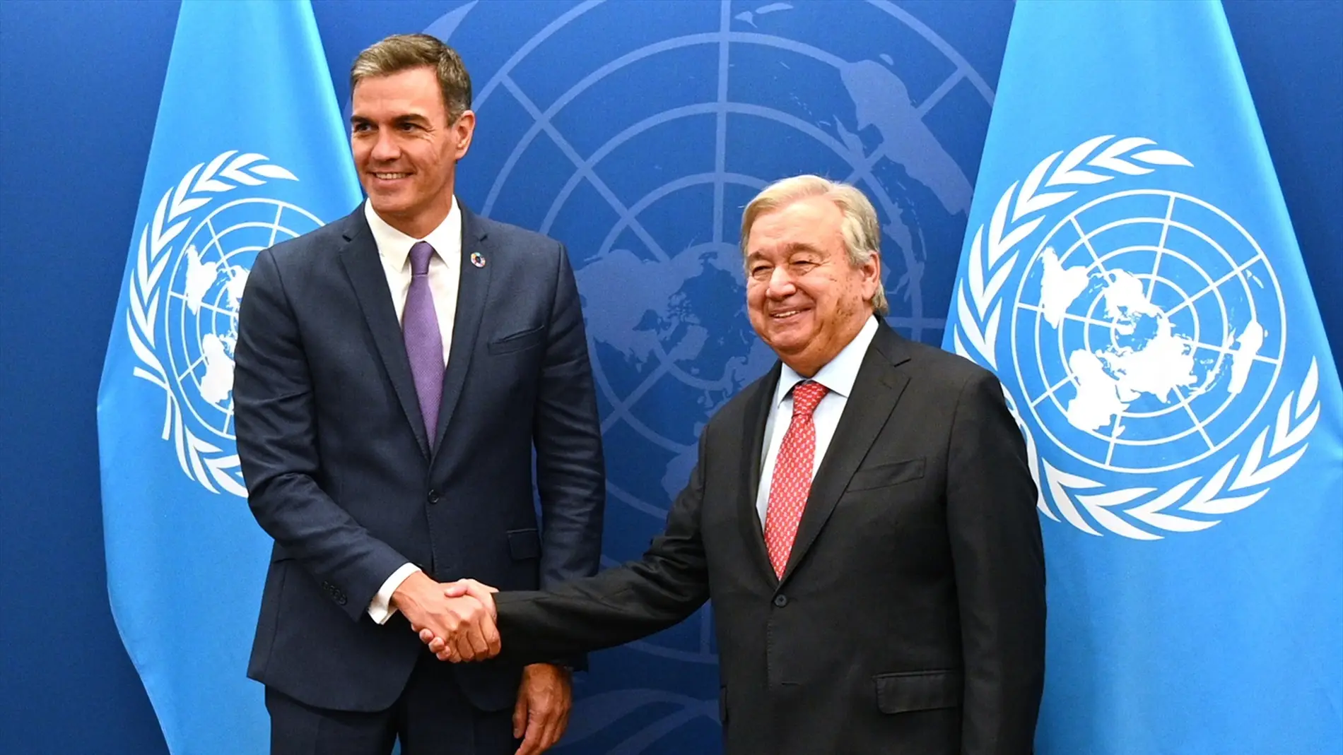 Pedro Sánchez, en una reunión con el secretario general de la ONU, Antonio Guterres.
