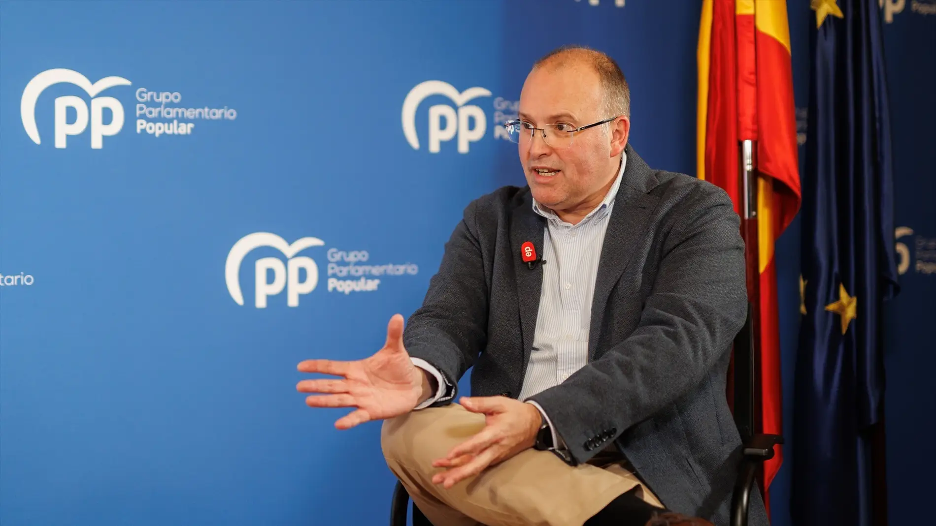 El portavoz del PP en el Congreso, Miguel Ángel Tellado, durante una entrevista