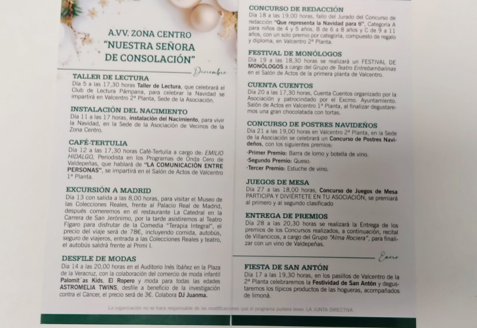 Paquita López Yébenes, presidenta de la asociación, nos habla del programa de Navidad Paquita López Yébenes, presidenta de la asociación, nos habla del programa de Navidad