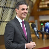Pedro Sánchez durante una comparecencia de prensa en Bruselas