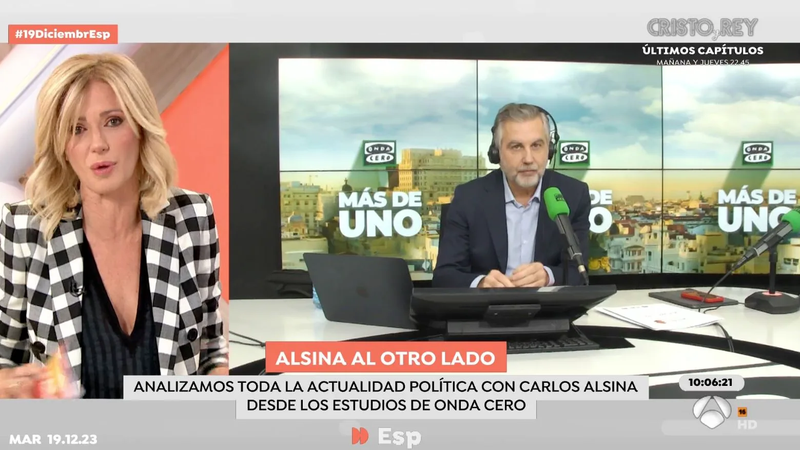 Carlos Alsina, durante su intervenci&oacute;n en Espejo P&uacute;blico, con Susanna Griso