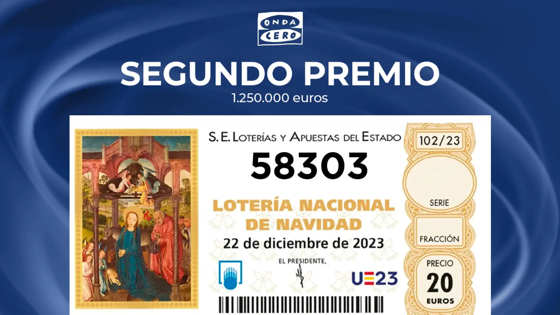Número del segundo premio de la Lotería de Navidad 2023