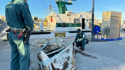 La Guardia Civil encuentra en la gasolinera del puerto de Villajoyosa huesos de un gran cetáceo La Guardia Civil encuentra en la gasolinera del puerto de Villajoyosa huesos de un gran cetáceo