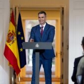 El presidente del Gobierno, Pedro Sánchez, en una comparecencia en diciembre desde el Palacio de la Moncloa