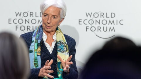 19 January 2023, Switzerland, Davos: President, European Central Bank Christine Lagarde speaks in the Finding Europe&#39;s New Growth session during the World Economic Forum Annual Meeting 2023 in Davos.