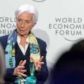 19 January 2023, Switzerland, Davos: President, European Central Bank Christine Lagarde speaks in the Finding Europe's New Growth session during the World Economic Forum Annual Meeting 2023 in Davos.