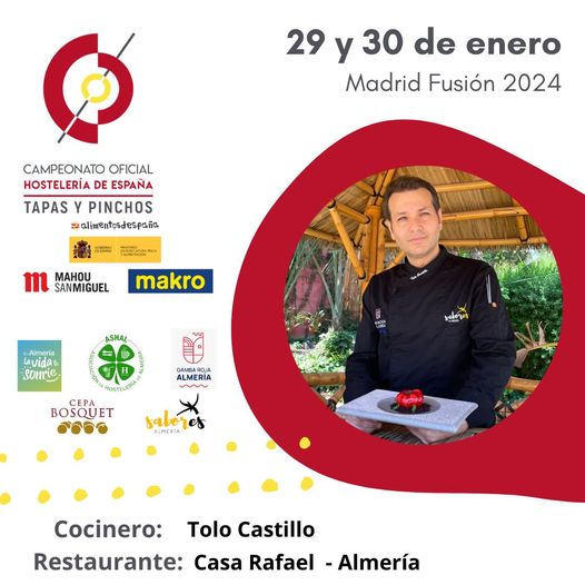 El chef Tolo Castillo representante almeriense en el Concurso Nacional de Tapas y Pinchos de Madrid Fusión 2024 El chef Tolo Castillo representante almeriense en el Concurso Nacional de Tapas y Pinchos de Madrid Fusión 2024