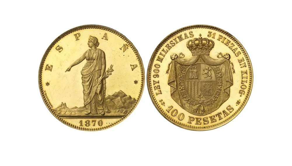 Monedas de 100 pesetas de 1870 