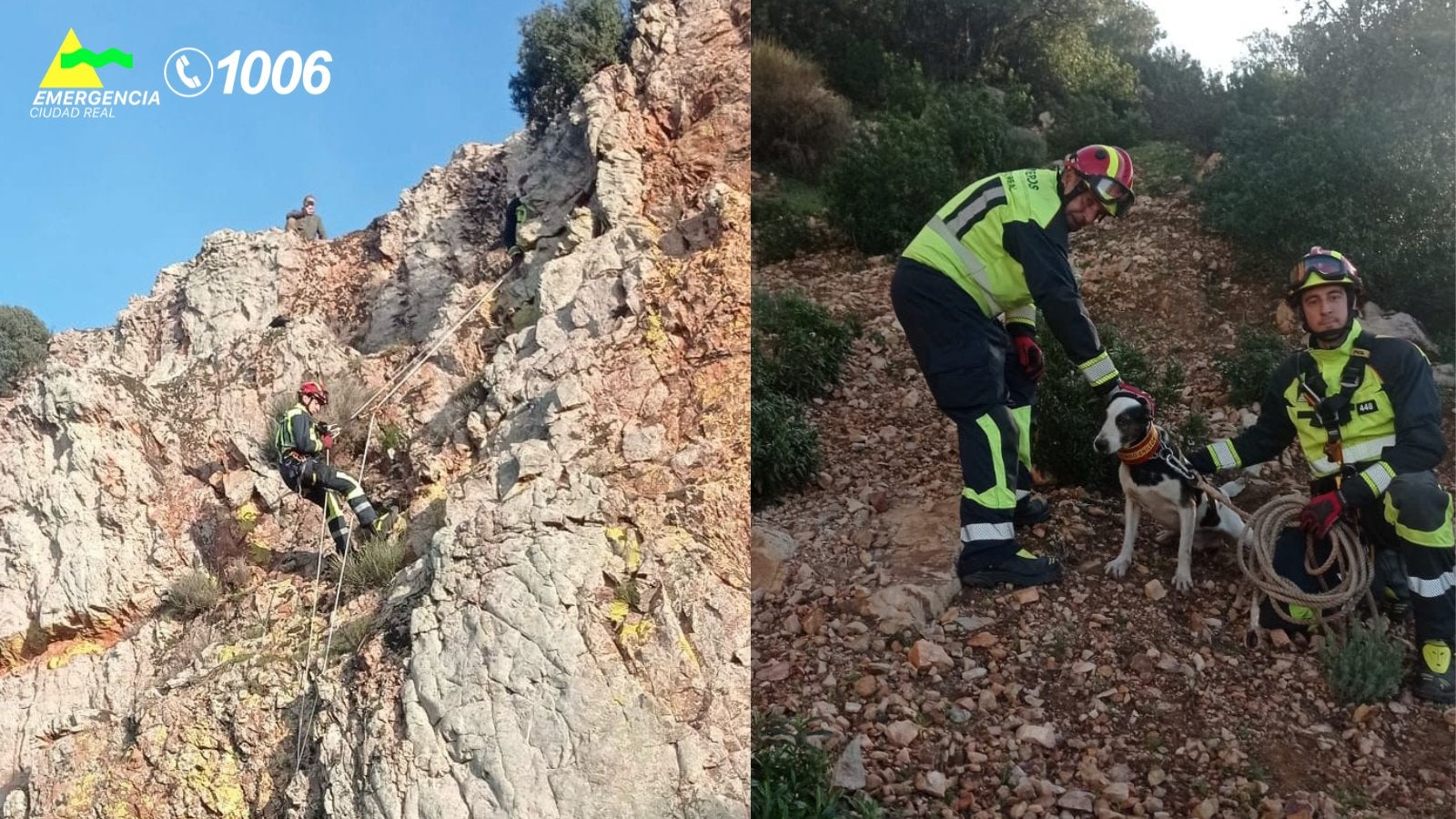 Bomberos de Almadén rescatan a un perro atrapado en un peñón Bomberos de Almadén rescatan a un perro atrapado en un peñón