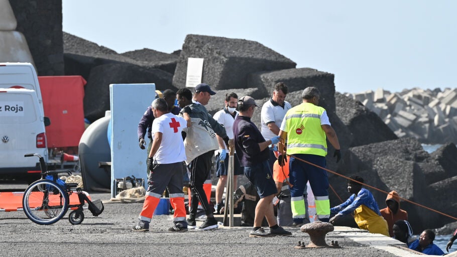 Los equipos sanitarios atienden a varios migrantes en el puerto de La Restinga, a 26 de enero de 2024, en El Hierro, Santa Cruz de Tenerife, Tenerife, Canarias (Espa&ntilde;a). Un total de tres cayucos han llegado en las &uacute;ltimas horas a la isla de El Hierro con 177 migrantes y dos fallecidos, en total hoy, 26 de enero han llegado 228 personas al puerto de La Restinga.26 ENERO 2024;MIGRACI&Oacute;N;INMIGRACI&Oacute;N;PATERA;Europa Press Canarias (Foto de ARCHIVO)01/01/1980