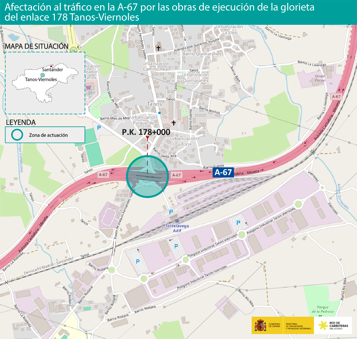 Las obras en la autovía A-67 afectarán al tráfico en la glorieta de Tanos Las obras en la autovía A-67 afectarán al tráfico en la glorieta de Tanos
