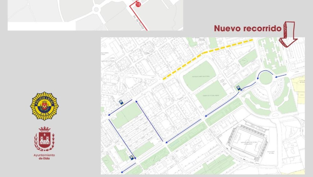 Nuevo recorrido provisional de la línea B del autobús urbano en Elda.