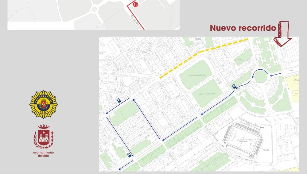 Nuevo recorrido provisional de la línea B del autobús urbano en Elda. Nuevo recorrido provisional de la línea B del autobús urbano en Elda.