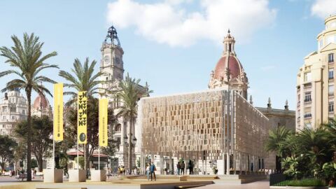 El pabellón instalado en la plaza del Ayuntamiento