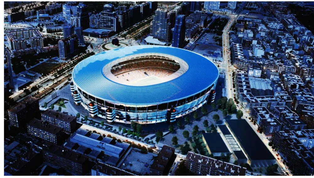Imagen aérea del nuevo Mestalla con su cubierta