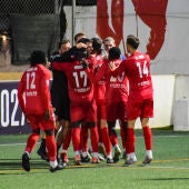 Los jugadores del Hércules celebran el gol de De La Nava ante el Andratx.