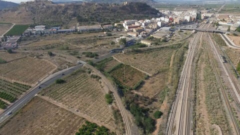 Vista aérea de Sagunto y su estación