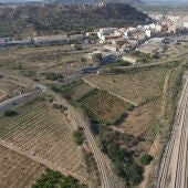 Vista aérea de Sagunto y su estación