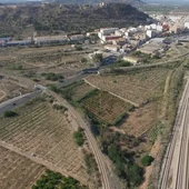 Vista aérea de Sagunto y su estación Vista aérea de Sagunto y su estación