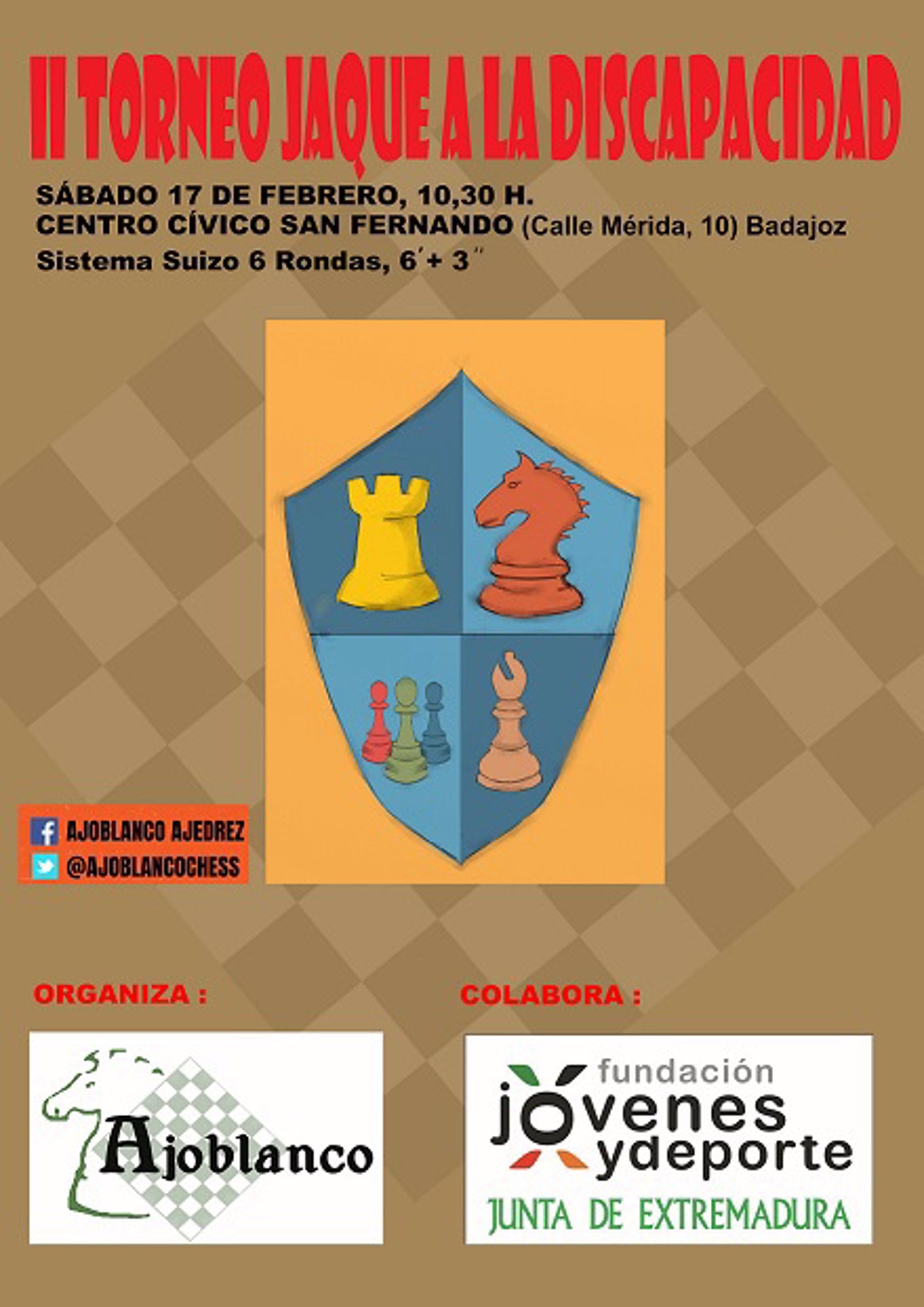 Este sábado Badajoz acogerá la segunda edición del Torneo 'Jaque a la discapacidad' de Ajedrez Este sábado Badajoz acogerá la segunda edición del Torneo 'Jaque a la discapacidad' de Ajedrez