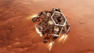 Una recreación artística del vehículo espacial Perseverance de la NASA.