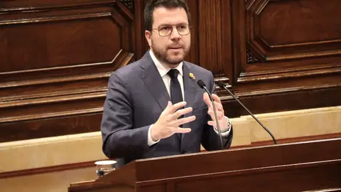 El president de la Generalitat, Pere Aragonès, durant el ple monogràfic sobre la sequera El president de la Generalitat, Pere Aragonès, durant el ple monogràfic sobre la sequera