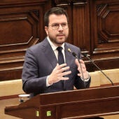 El president de la Generalitat, Pere Aragonès, durant el ple monogràfic sobre la sequera