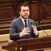 El president de la Generalitat, Pere Aragonès, durant el ple monogràfic sobre la sequera El president de la Generalitat, Pere Aragonès, durant el ple monogràfic sobre la sequera