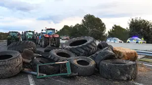 Agricultores cortan con neumáticos la AP-7 a la altura de Pontós