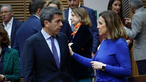 El president de la Generalitat, Carlos Maz&oacute;n, y la alcaldesa de Val&egrave;ncia, Mar&iacute;a Jos&eacute; Catal&aacute;, en Les Corts.