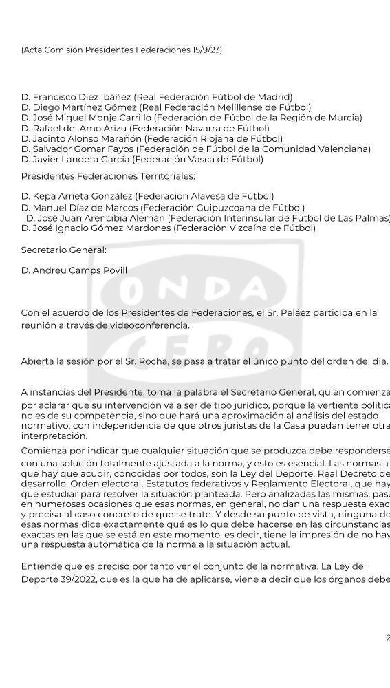 Acta de una reunión de la RFEF sobre el juicio de la causa de Jenni Hermoso