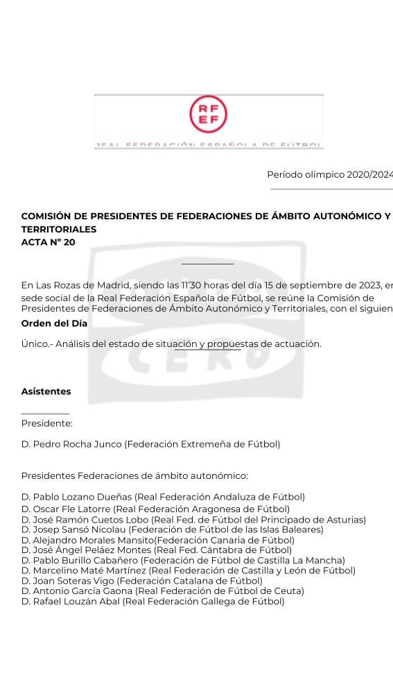 Acta de una reunión de la RFEF sobre el juicio de la causa de Jenni Hermoso