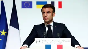 Emmanuel Macron, habla durante una conferencia de prensa en el Palacio del Elíseo