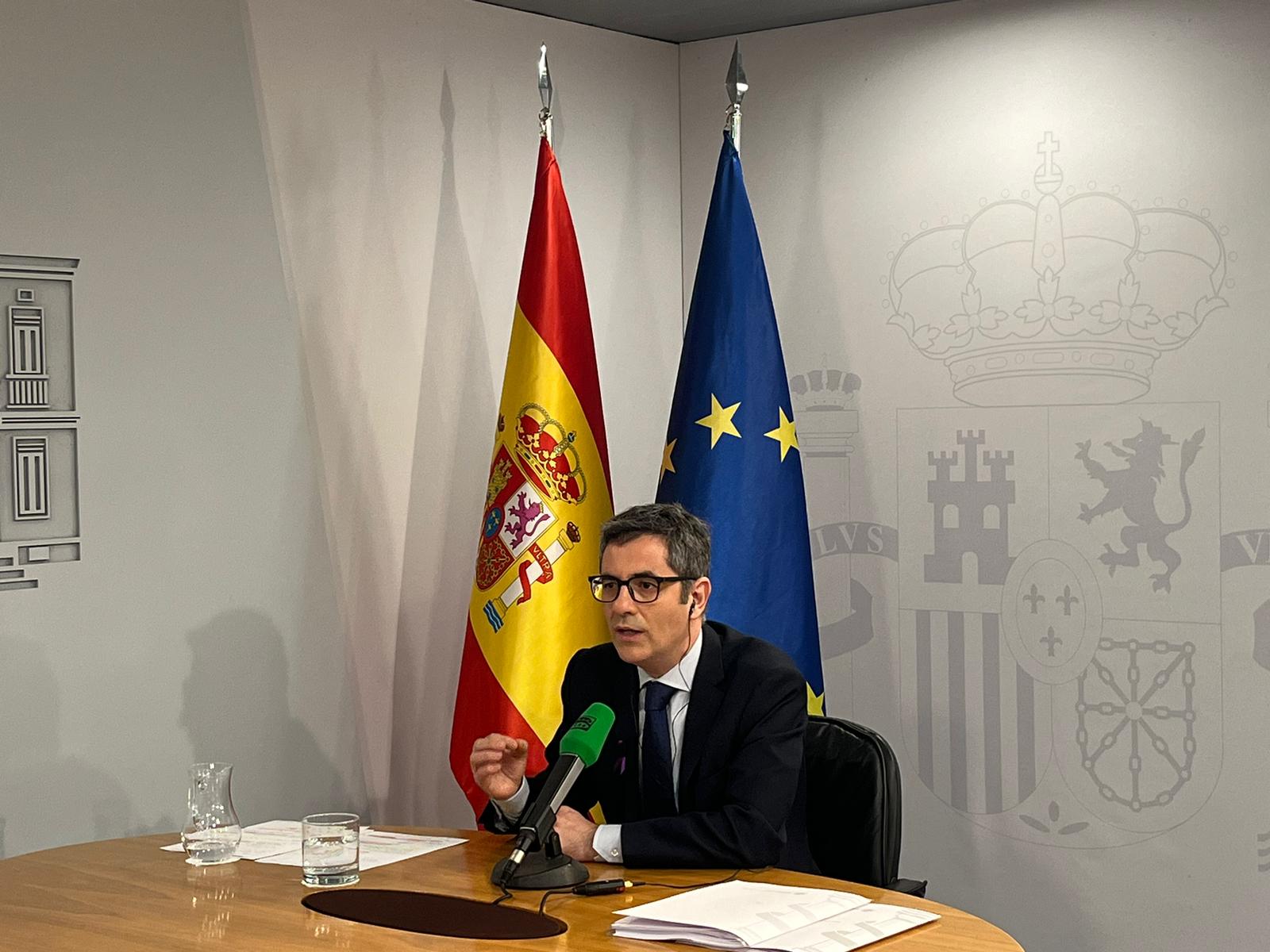 Félix Bolaños admite que aprobarán la amnistía a pesar de que la mayoría de la sociedad "discrepa de la ley" Félix Bolaños admite que aprobarán la amnistía a pesar de que la mayoría de la sociedad "discrepa de la ley"