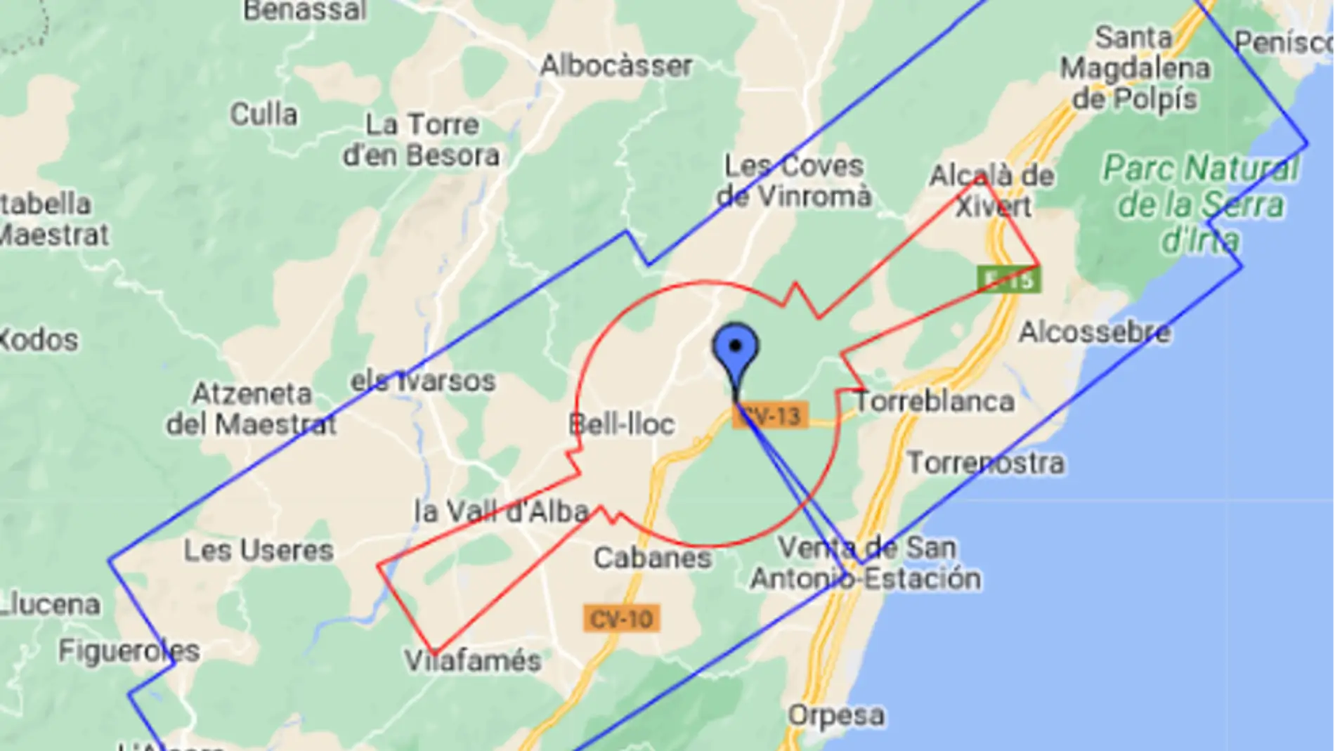 Los macroproyectos fotovoltaicos planteados en Useres, Cabanes y Vilafamés se ubican dentro del espacio aéreo del Aeropuerto de Castellón