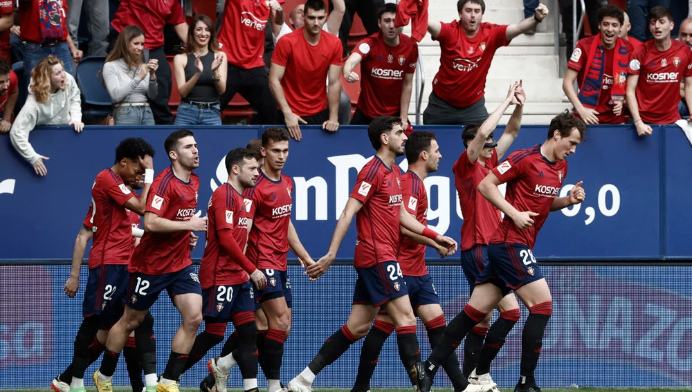 Los jugadores de Osasuna celebran el gol de Budimir