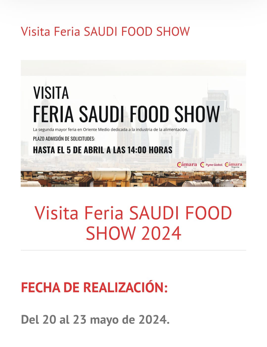 La Cámara abre las puertas de Arabia Saudí y los Estados Unidos a las empresas segovianas para la exportación La Cámara abre las puertas de Arabia Saudí y los Estados Unidos a las empresas segovianas para la exportación