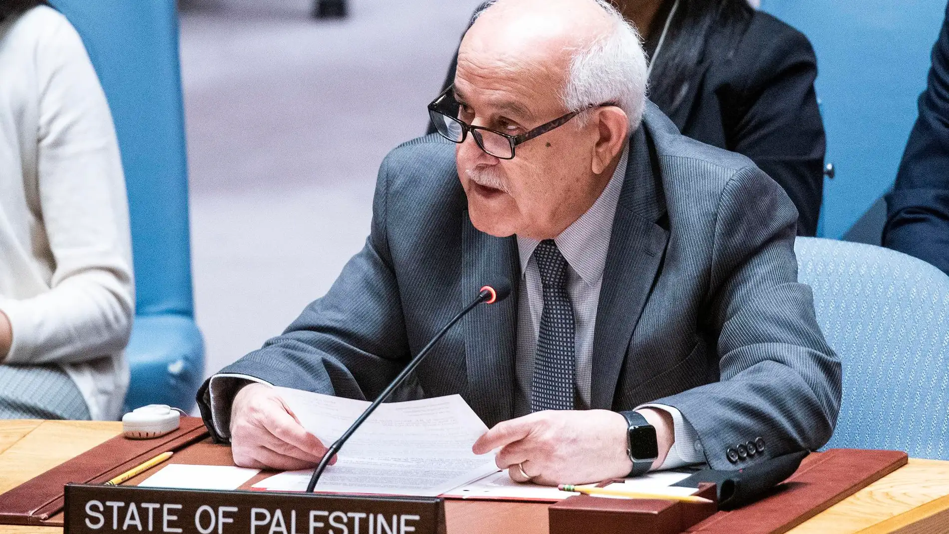  El embajador de Palestina ante la ONU, Riyad Mansour