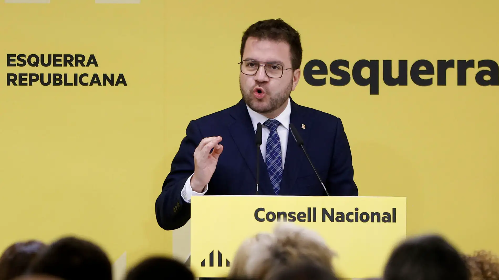 El presidente de la Generalitat, Pere Aragonès, durante el Consell Nacional de Esquerra Republicana El presidente de la Generalitat, Pere Aragonès, durante el Consell Nacional de Esquerra Republicana
