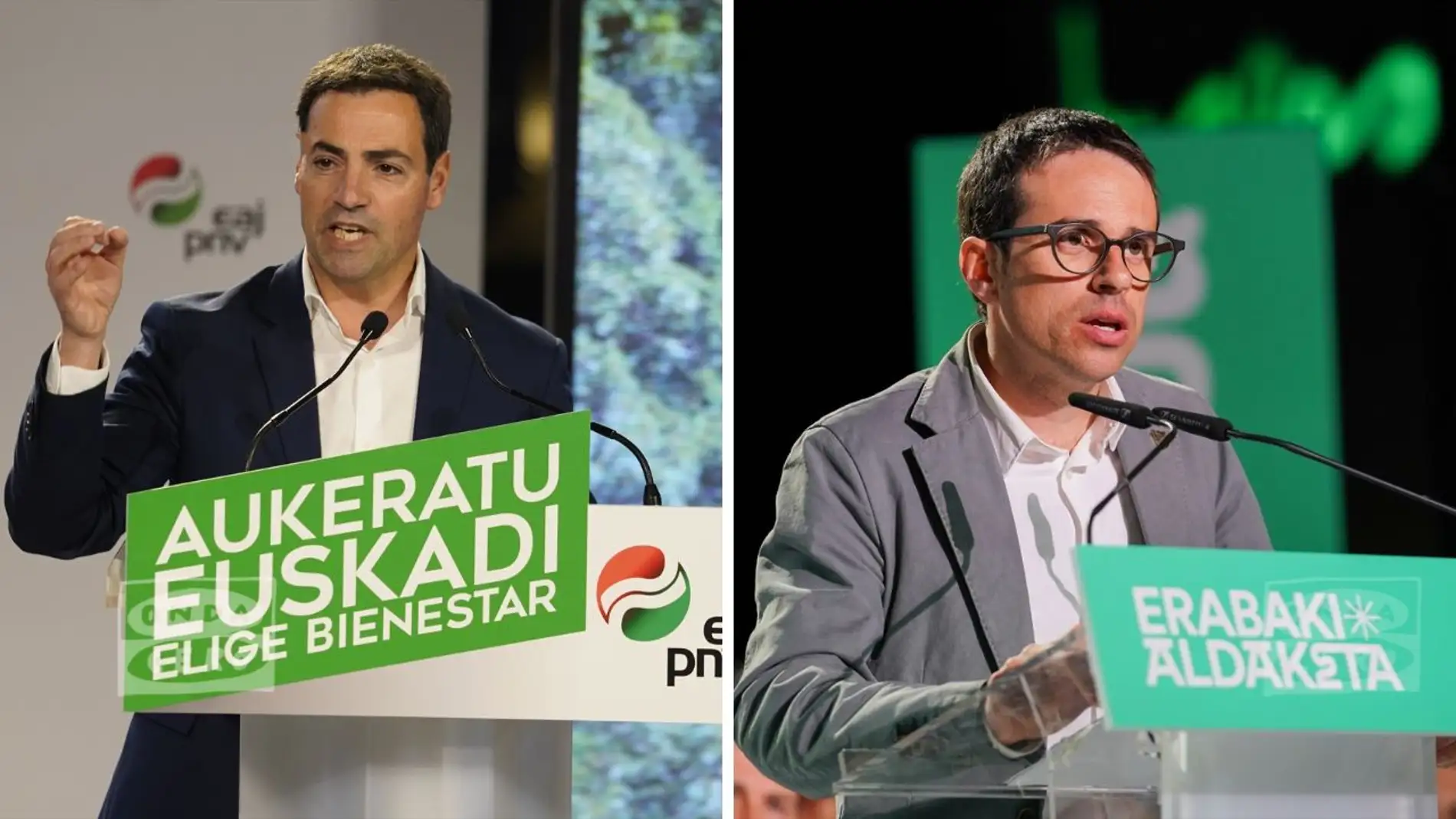 El candidato del PNV, Imanol Pradales, y el de EH Bildu, Pello Otxandiano